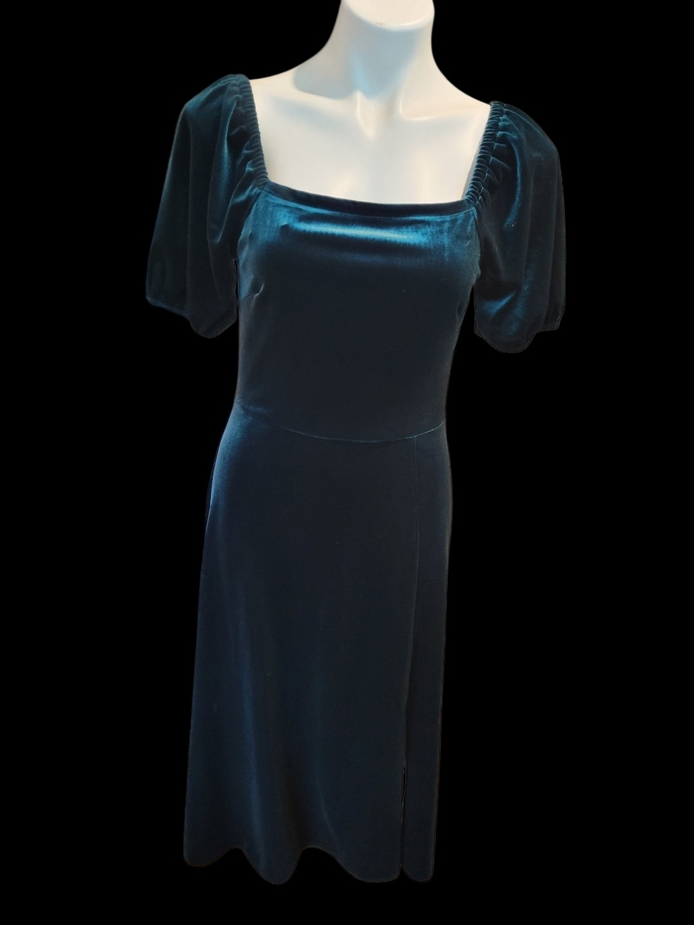 Velvet Square Neck Midi Dress in Deep Teal